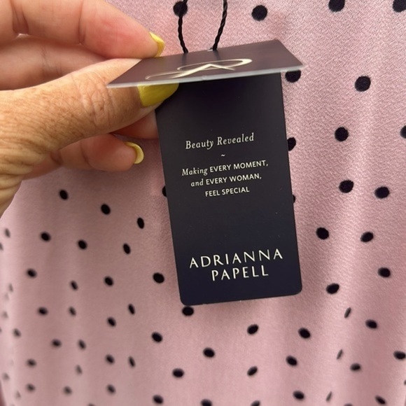 ADRIANNA PAPELL Blush Black Polka Dot V-Neck 3/4 Puff Sleeve Top - Picture 10 of 13